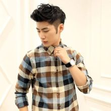 Korean Classic Plaid Long-Sleeve Collar Shirt (Color: Plaid, Size: Please Select Size)