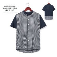 Japanese Contrast Color Short-Sleeve Plaid Shirt (Color: Plaid, Size: Please Select Size)