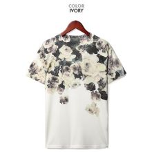Japanese Flowers Art TEE (Color: Ivory, Size: Please Select Size)