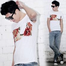 Korean Flower Short-Sleeve TEE (Color: White, Size: Please Select Size)