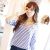 Korean Crochet Hollow Sleeve Striped Shirt