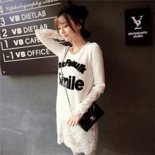 Korean Casual Lace Stitching T-Sleeved Dress (Color: Please Select Color, Size: One Size)