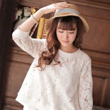 Korean Chiffon Two-Piece Lace Blouse (Color: White, Size: Please Select Size)
