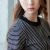 Korean Rounded Neck Stitching Striped Shirt