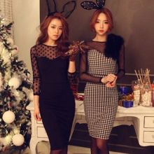Korean Net Yarn Stitching Dress (Color: Please Select Color, Size: Please Select Size)