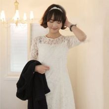 Korean Noble Lace Sleeve Dress (Color: White, Size: Please Select Size)