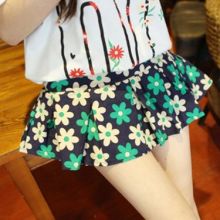 Korean Umbrella Style Flower Print Skirt (Color: Green, Size: One Size)