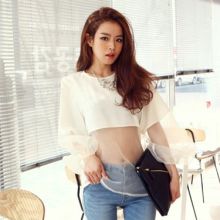Korean Lantern Style Sleeve Stitching Organza Yarn Coat (Color: Please Select Color, Size: One Size)