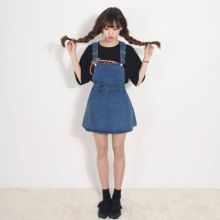 Korean Strap Denim Skirt (Color: Blue, Size: Please Select Size)