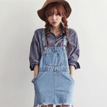 Korean Denim Strap Dress (Color: Blue, Size: Please Select Size)