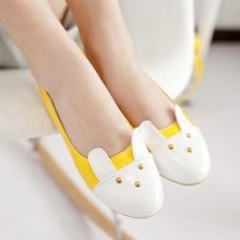 Korean Leather Bunny Flat Shoes (Color: Please Select Color)
